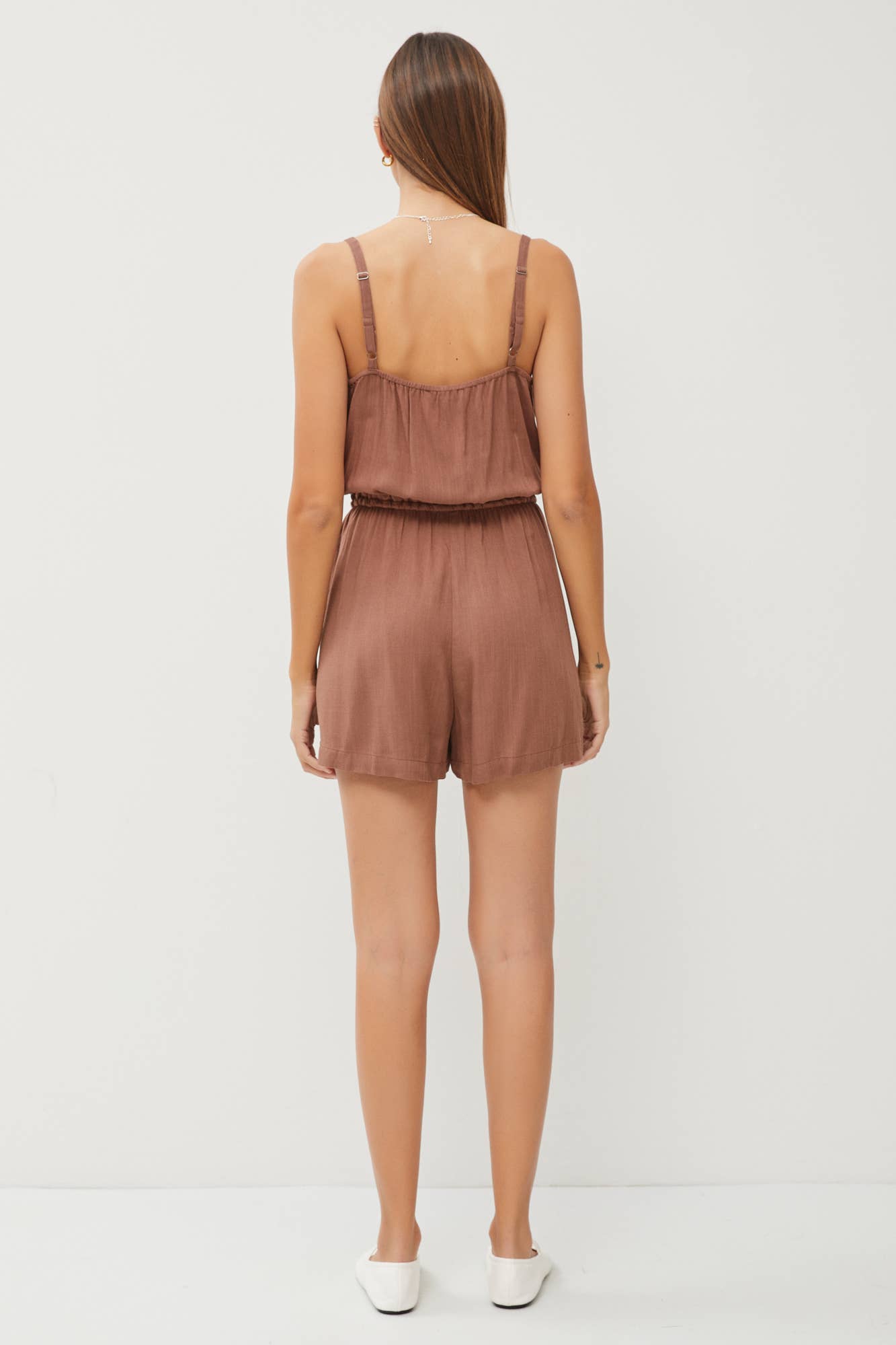 SOLID DRAWSTRING WAIST ROMPER